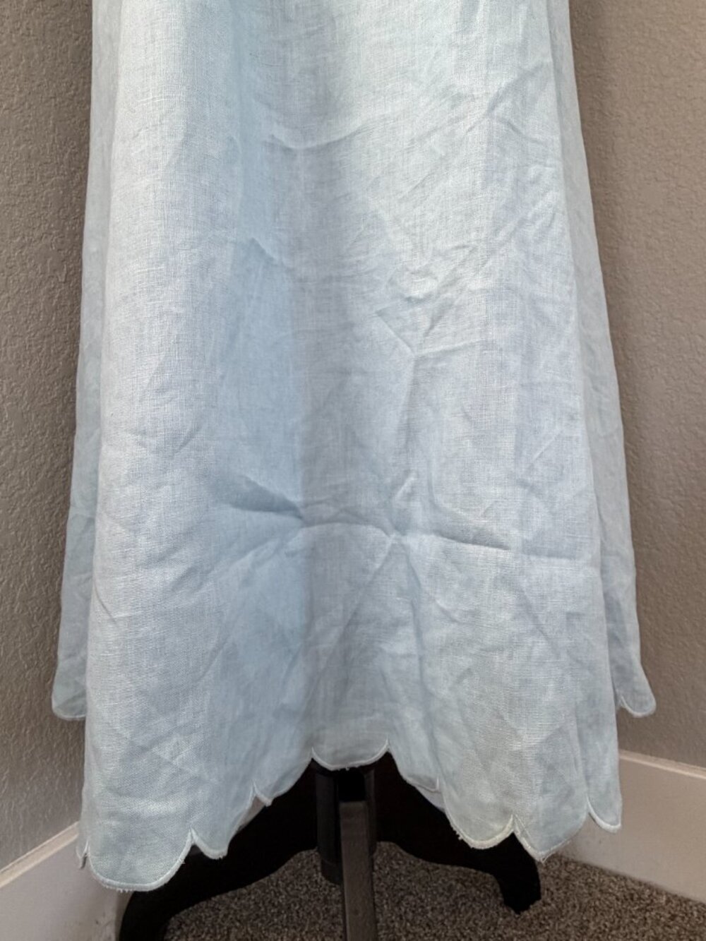 MABLE Scalloped Blue Linen Midi Dress Puff Sleeves Small - Picture 12 of 14
